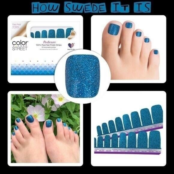 Color Street PEDICURE HOW SWEDE IT IS Blue Glitter Toe Nail Set - Picture 1 of 4
